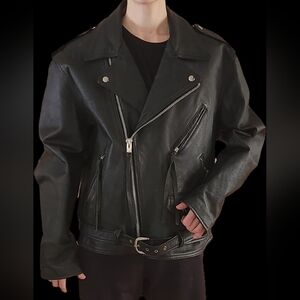 Classic St. Johns Bay Genuine Black Leather Motorcycle Jacket